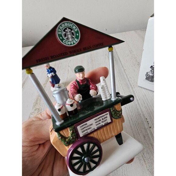 Dept 56 54870 Starbucks coffee cart new snow village people shopping vendor vint - Picture 14 of 15